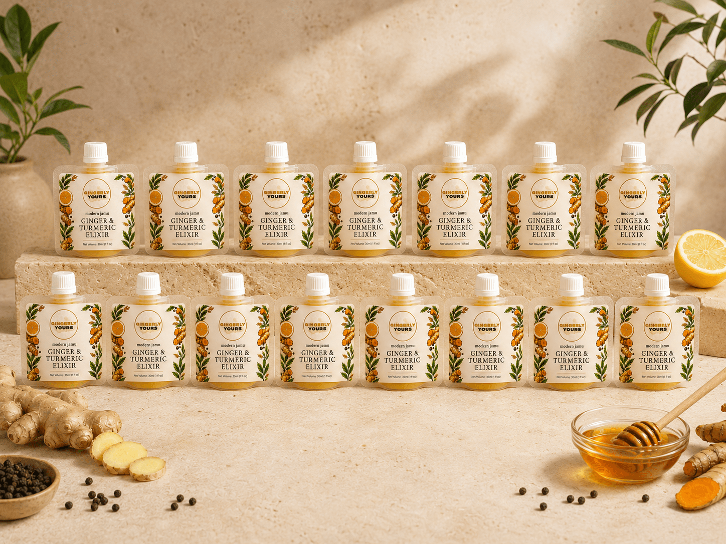 14 Pouches Pack – 30ml Ginger Shot Pouches